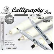 Ariston Calligraphy Pen Twin Head Marker Pen Black Fine Line + 2.0mm or 3.0mm Chisel Khat Jawi Art W