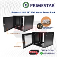 Primestar 15U 19" Wall Mount Server Rack, Perspex / Perforated Door (SIRIM), with 3 gang power supply