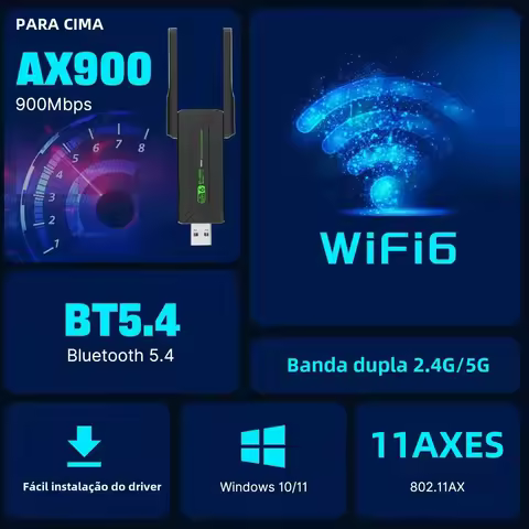 WiFi 6 AX900 USB Adapter Bluetooth 5.4 Dual Band 2.4G 5G Antennas WiFi6 USB Network Receiver Dongle 