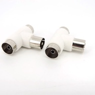 T Type 2 Way TV Splitter Aerial Coaxial Cable TV Male Plug to 2x Female Jack Antenna Connectors Adapters White
