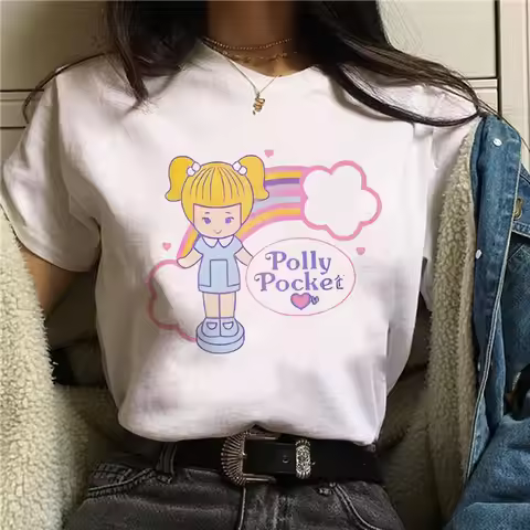 Polly Pocket Cute Graphic Printed Summer T-shirt Fashion T-Shirt Short Sleeved Crew Neck Womens Fema