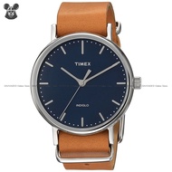 TIMEX TW2P98300 Unisex Analog Watch Weekender Fairfield NATO Slip-Thru 37mm Leather Strap Blue Tan *