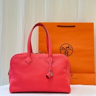 HERMES愛馬仕 Victoria35粉色 手提包 旅行袋