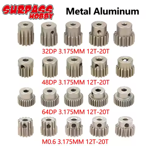 SURPASS HOBBY 5PCS 32DP 48DP 64DP M0.6 3.175mm Metal Aluminium Pinion Motor Gear Set 12T-50T for 1/1