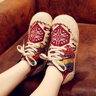2025 Spring Autumn Embroidered Shoes Ethnic Style Short Cloth Boots Women Linen Hanfu Shoes Thai Squ