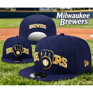 Men's Milwaukee Brewers New Era Navy Overlap 9FIFTY Snapback Hat t Baseball cap, adjustable cap,