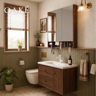 OAKÉ Terra LED Mirror Cabinet & Basin Cabinet Walnut Wood Mirror Cabinet Drawer Cabinet 80cm 90cm
