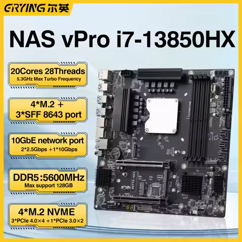 Erying NAS vPro Motherboard Kit i7 13850HX CPU Combo M-ATX Gaming Mainboard 4*DDR5 4xM2 NVMe 12xSATA