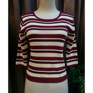 Blouse maroon jalur ladies preloved(C292)