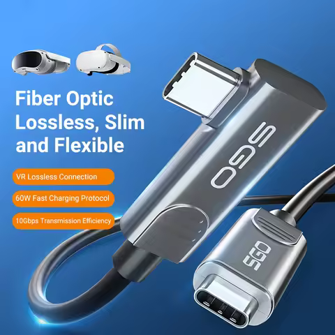 Ultra Slim USB C Fiber Optic Cable Right Angle VR Cable 10Gbps USB 3.2 Gen2 Active Optical Data Tran