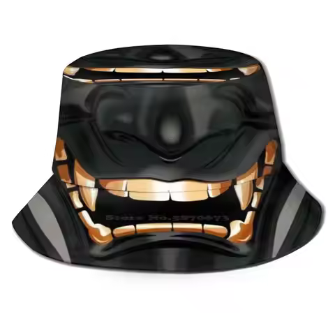 Samurai Mask Unisex Fisherman Hats Cap Samurai Warrior Fantasy Gaming Game Symbol Astrologian Bard B