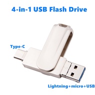 TYPE-C 4ใน1สำหรับโทรศัพท์มือถือแฟลชไดร์ฟ USB สำหรับ Iphone Ipad 64ตัวจุความจำกิกะไบท์32GB ไดร์ฟปากกา16GB Pendrive 128GB U Disk 256GB