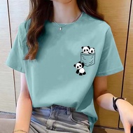 plus size women t shirt M-4XL summer new short sleeve pocket panda cartoon printed baggy tshirt for