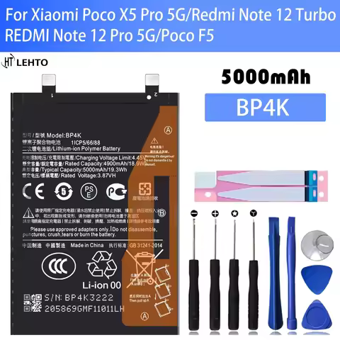 100% New Original Battery BP4K ForXiaomi Poco X5 Pro 5G/REDMI Note 12 Pro/Poco F5 /Note 12 Turbo Bat
