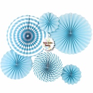 Paper Fan biru Set Blue Paper Fan Set