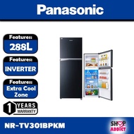 Panasonic 288L 2-Door Fridge Ai Econavi Inverter Refrigerator NR-TV301BPKM (Sparkling Black) Peti Sejuk 2 Pintu