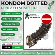 KONDOM SILIKON DOTTED WITH COCK RING HOLDER - CONDOM SLEEVE SAMBUNG EXTENDER SILICONE DURI GERIGI KA