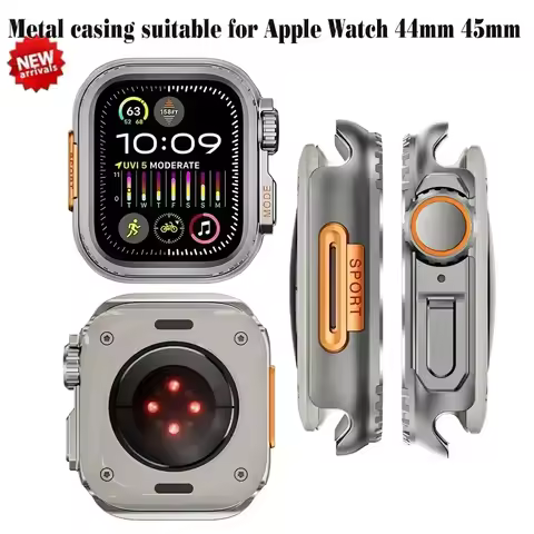 45MM 44MM Metal Watch Case For Apple Watch Series 9 8 7 5 6 4 SE 45mm Sport Change To Ultra Protecti