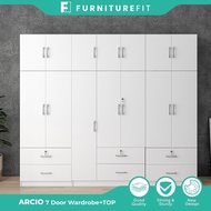 FurnitureFit ARCIO 8.7X 8FT 7 DOOR WARDROBE WITH TOP SHELF / DRAWERS / ALMARI BAJU