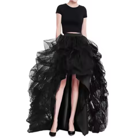 Gothic Long Bustle High Low Tulle Layer Skirt Halloween Victorian Costume Women Mullet Dip Hem Dance