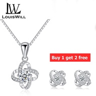 LouisWill 4 in 1 Necklace Set Women Jewelry Four-leaf Clover Pendant Choker Necklace  Stud Earring S