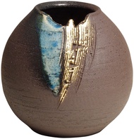 丸井清湯信樂燒 Hechomon 花瓶 大號 圓形 藍釉 金色 陶器 MR-1-2534