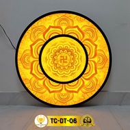 Đèn Ốp Trần Trang Trí Phòng Thờ In Tranh Trúc Chỉ CHÂN THIỆN MỸ Khung Gỗ Tự Nhiên Không Mối Mọt Cong