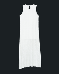 The SRT X12  (TDS211) - Time White Lace Dress เสื้อเดรสแขนกุดผ้าลูกไม้สีขาวลายทาง มีซับในผ้าคอตตอน  