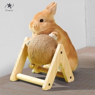 Fenteer Rabbit Scratch Baubles Durable Wood Rotating Cat Ferret Toy with Sisal Ball for Chewing and 