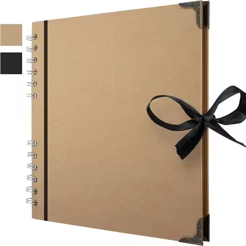 Scrapbook Album 60 Pages (8 x 8 inch) Black Thick 180gsm Kraft Paper, Corner Protectors - Scrap Book