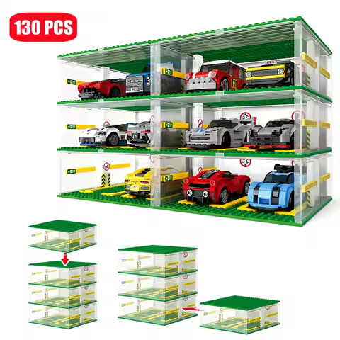 SEMBO BLOCK Sports Cars Garage Building Blocks MOC Supercar City Racing Parking Lot Vehicle Storage 