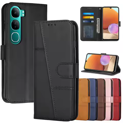 Leather Flip X80 Lite Case on For VIVO Y300 Y200 Y200e Y100 Y55 Y75 5G Y35 Y22s T3 Ultra Magnetic Ca