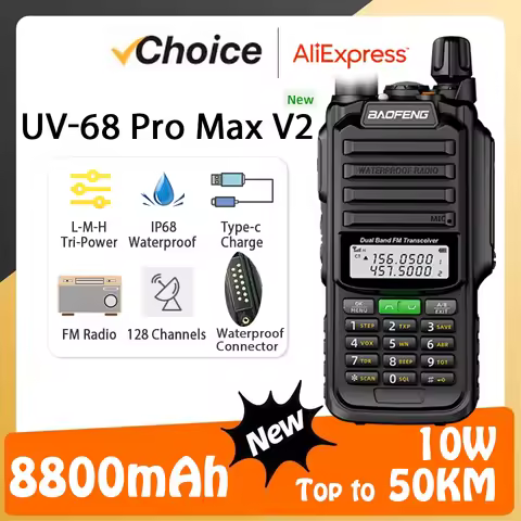 UV-68 Pro Max V2 10W Walkie Talkie IP68 8800 mAh Battery High Power USB-C UV-98 Pro UV-S22 Pro V2 FM