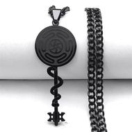 Hekate Wheel Snake Key Strophalos of Hecate Necklace for Women Men Stainless Steel Black Color Penda