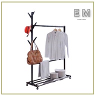 EM 3080 Hotel Style Hanger Baju Wooden Rack Towel Clothes Rack Stand Black Penyidai Baju Hanger