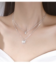 S925 Double Layer Clavicalis Chain Butterfly Pendant