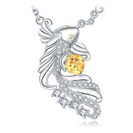 Lucky Koi Fish 1.3ct Cushion Genuine Yellow Citrine Collar Necklace for Women, 14k White Gold Plated