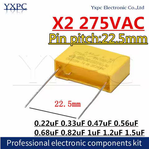 10pcs 22.5MM X2 Polypropylene film capacitor 275VAC 275V 330NF 470NF 0.22uF 0.33uF 0.47uF 0.56uF 0.6