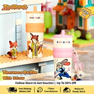 720ml Zootopia Thermos Cup Judy Nick Tumbler Tahan Sejuk Cute With Straw Flask Leak-Proof Large Capa