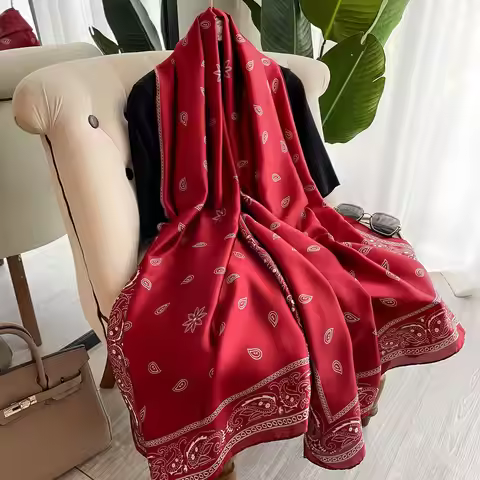1 Pcs 180x90 Cashew flower patterned large scarf, imitation silk scarf, women's dual-purpose air con