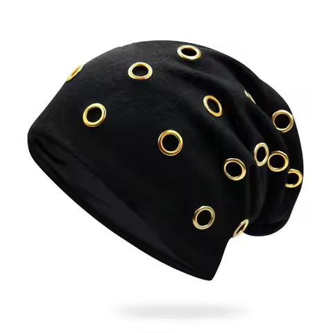 Szblaze Unisex Winter Thermal Punk Style Hat Beanies Skullies With Metal Rings Hip Hop Casual Caps f