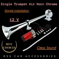 12V / 24V Single Trumpet Air Horn Chrome + Compressor Super Loud 150db For Truck Lorry Boat VAN Trai