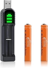 Pickle Power AAAA Battery, Pack of 2 500 mAh Ni-Mh AAAA Rechargeable Batteries with USB Charger for 