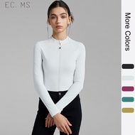 Women Define Jacket Thumbholes Flex Slim Crop Yoga Riding Running Exercise Sport Top