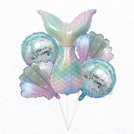 Miniis 5 Pcs 7 Pcs Mermaid Number Balloon Set Dream Gradient Number Balloons Sea Decor