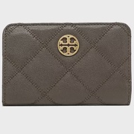 TORY BURCH 菱格紋皮格拉鍊中夾 岩灰