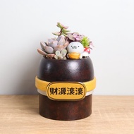 手拿元寶小海豹-多肉植物金邊盆栽(附字牌)生日離職升職兒童禮物