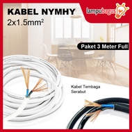 Kabel Listrik Tembaga Serabut / Kabel NYMHY 2x1.5mm 3 Meter Kabel SNI