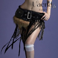 UAENAU Mini Bag Belt, Trendy Design Y2K Faux Fur Splicing Belts, Retro Gyaru Chic Punk Jeans Belt fo