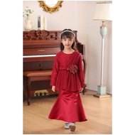 MAROON BAJU KURUNG RIBBON KIDS BABY GIRL ( Baju Kurung Raya 2024 Budak Bayi Perempuan Merah )